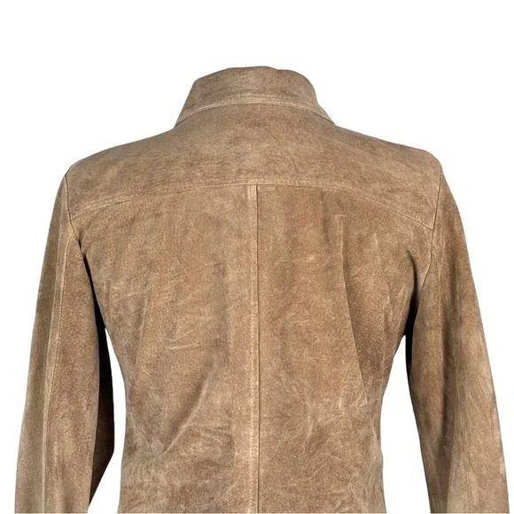 SUTTON STUDIO SUEDE LEATHER RUCHED COLLARED WESTERN SHIRT JACKET SHACKET - Picture 10 of 15
